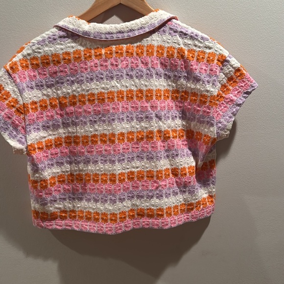 NWT L*Space Striped Floral Crop Polo Top in Pink, Orange and White Small - Picture 5 of 5